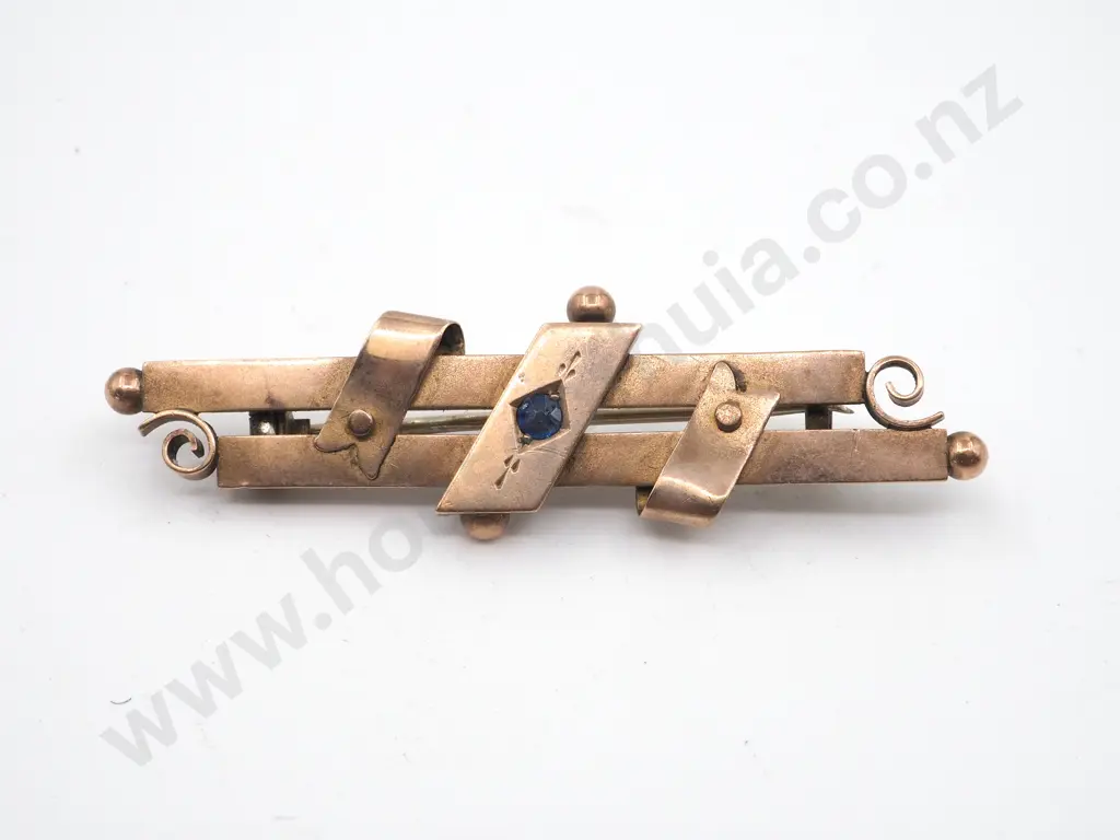 Antique 9ct Gold Hallmarked Sapphire Brooch Image 1++