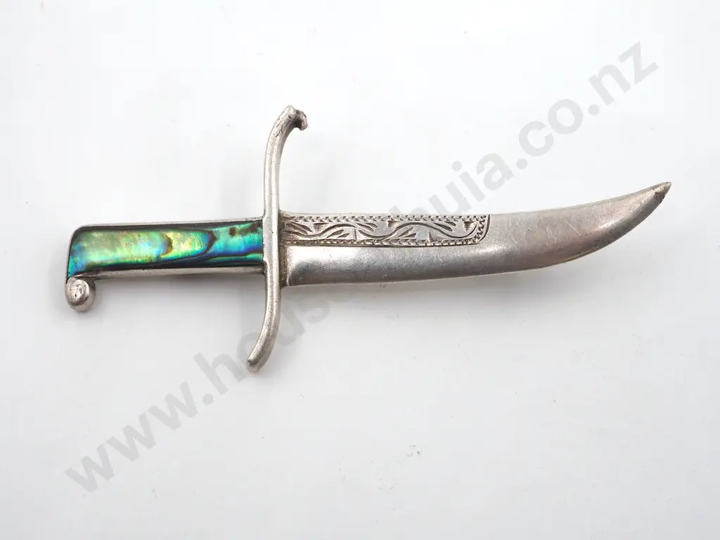 Vintage Sterling Silver & Paua Shell Dagger Brooch Image 1++
