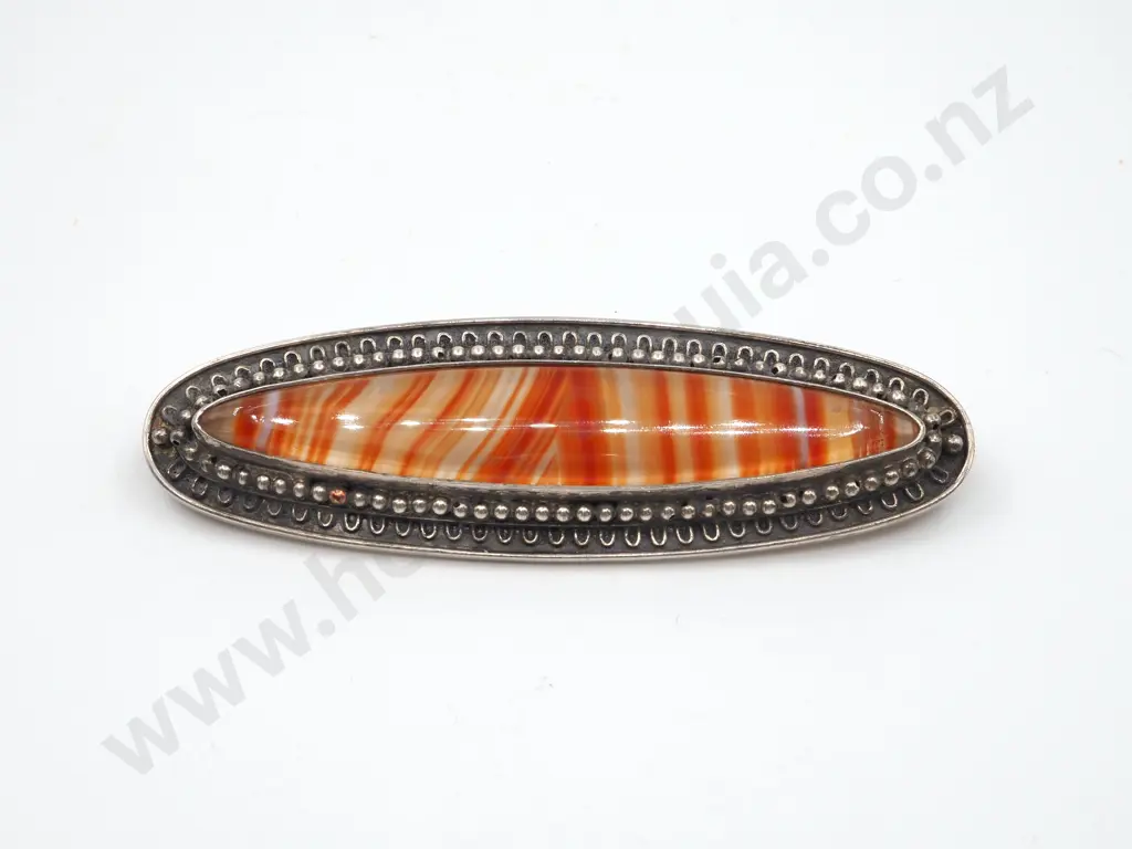 Vintage Handmade Silver & Banded Agate Brooch Image 1++