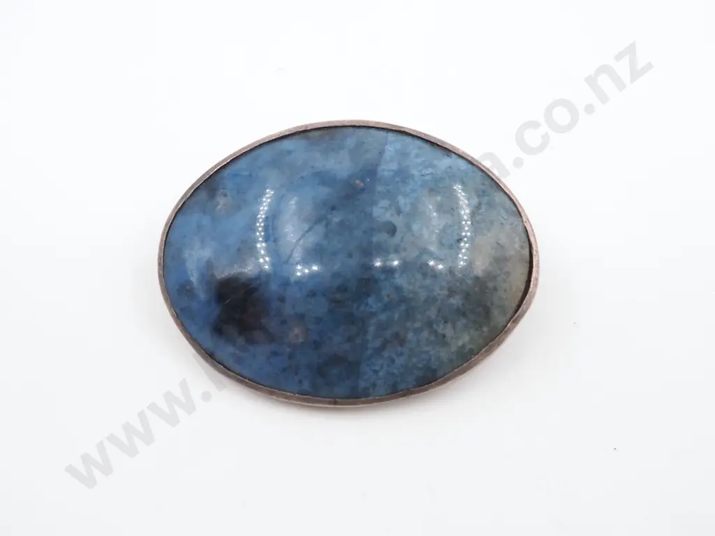 Oval Blue Stone & Sterling Silver Brooch  Image 1++