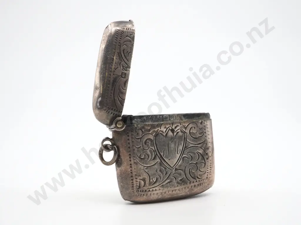 Antique Fancy Engraved Sterling Silver Vesta Case Image 1++