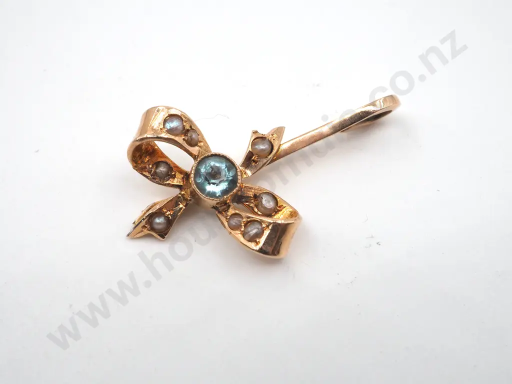 Vintage 9ct Gold Aquamarine & Seedpearl Pendant Image 1++