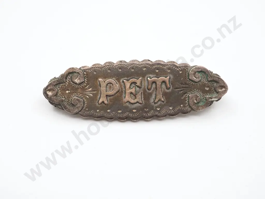 Vintage Sterling Silver & 9ct Gold "PET" Brooch Image 1++