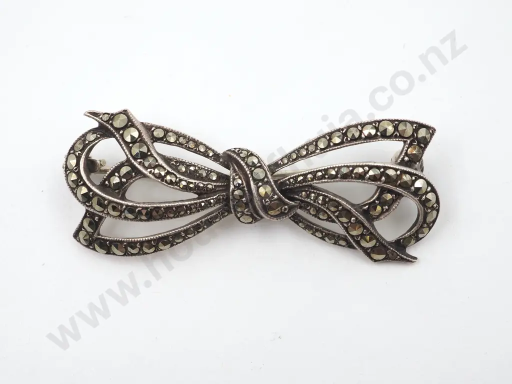 Sterling Silver Marcasite Brooch Image 1++