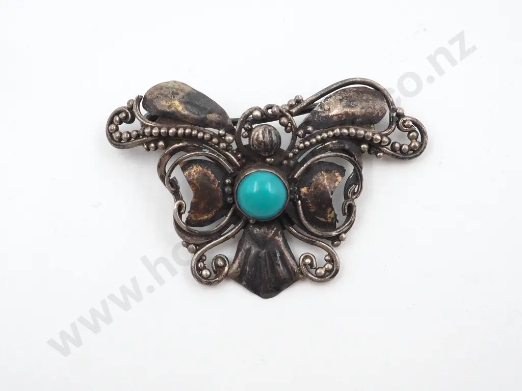 Sterling Silver & Turquoise Detailed Brooch Image 1++
