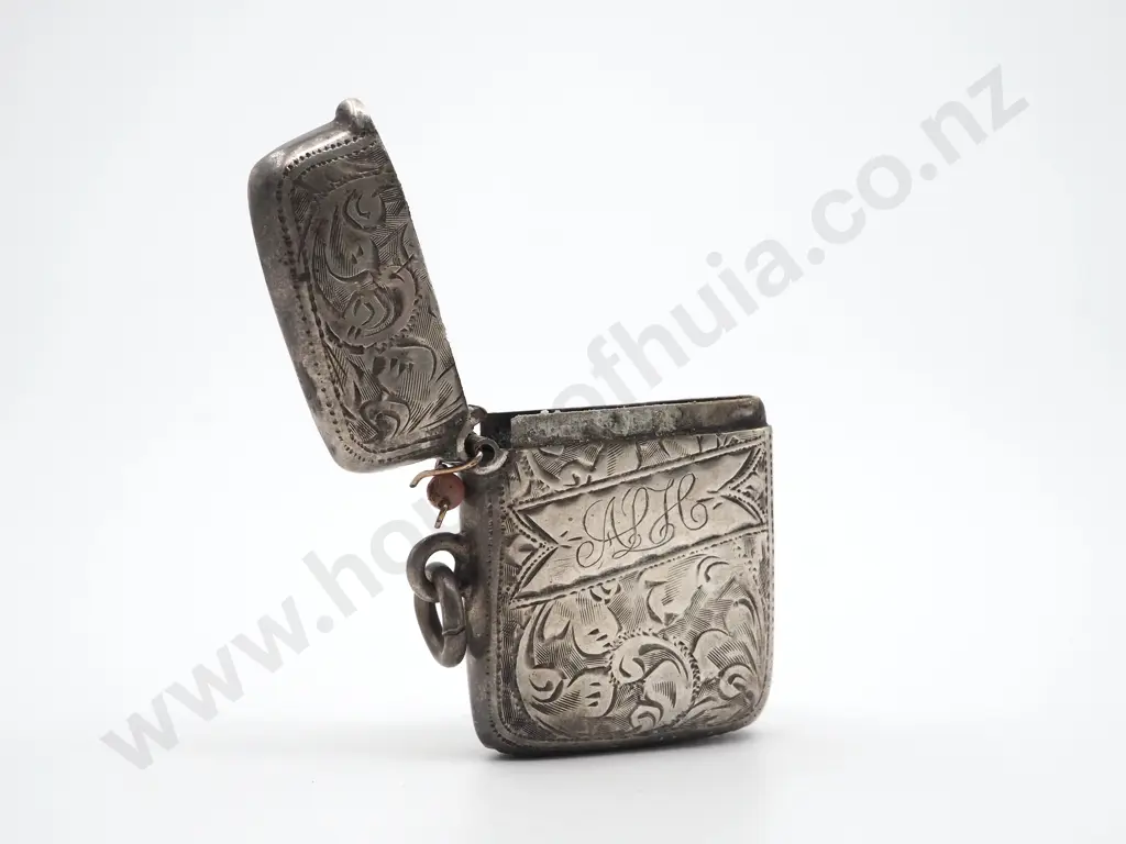 Antique Fancy Engraved Sterling Silver Vesta Case A/F (Missing Steel Spring) Image 1++