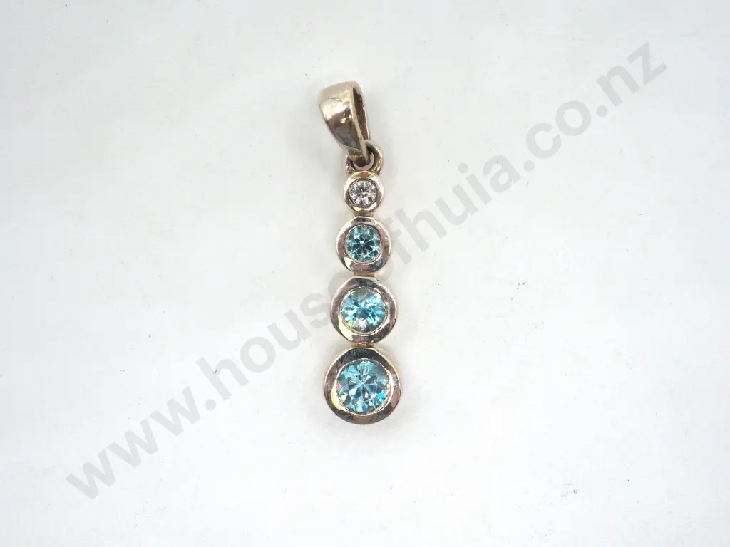 Sterling Silver & Blue & White Zircon Pendant w Authenticity Certificate Image 1++