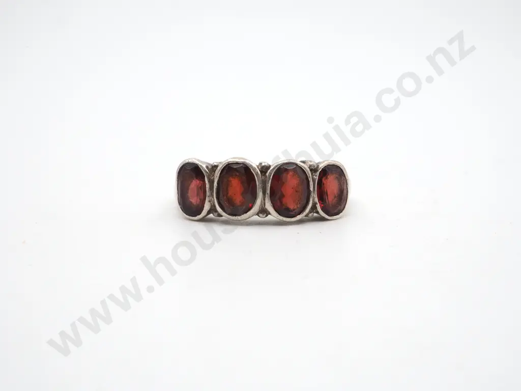 Vintage Sterling Silver Four Garnet Ring Image 1++