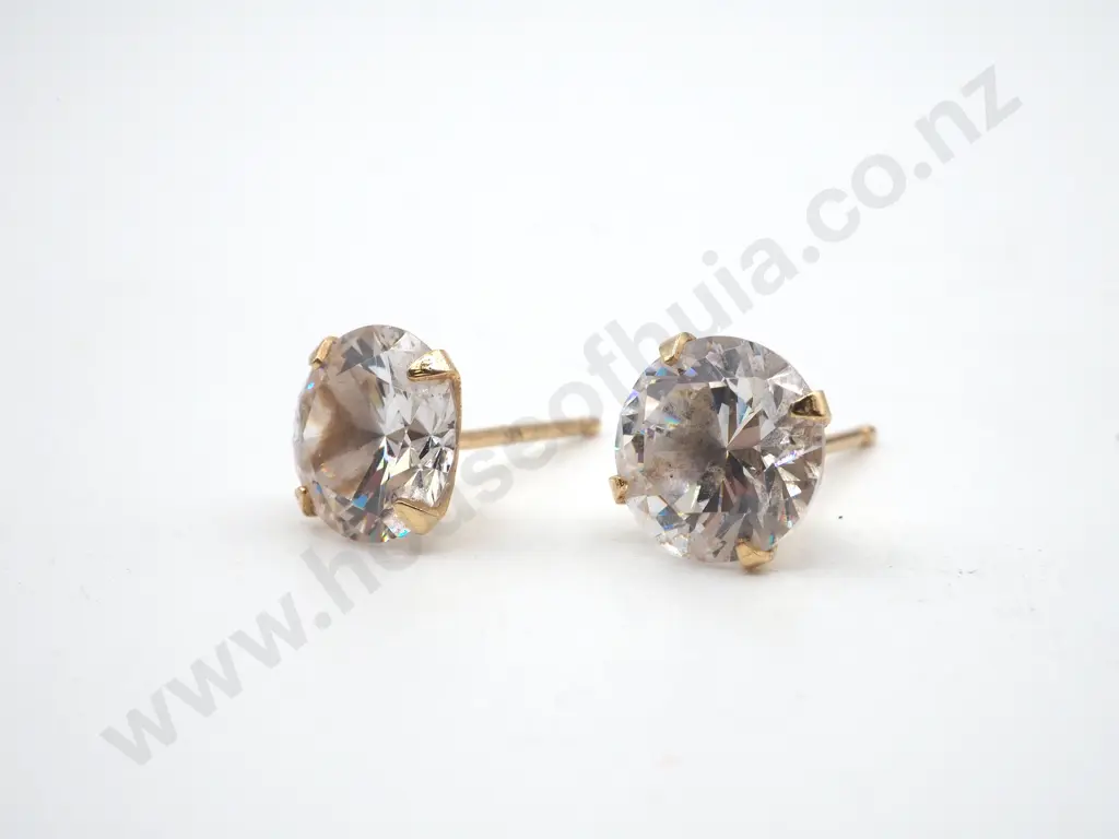Pair of 9 Ct Gold Earrings w Cubic Zirconia Image 1++
