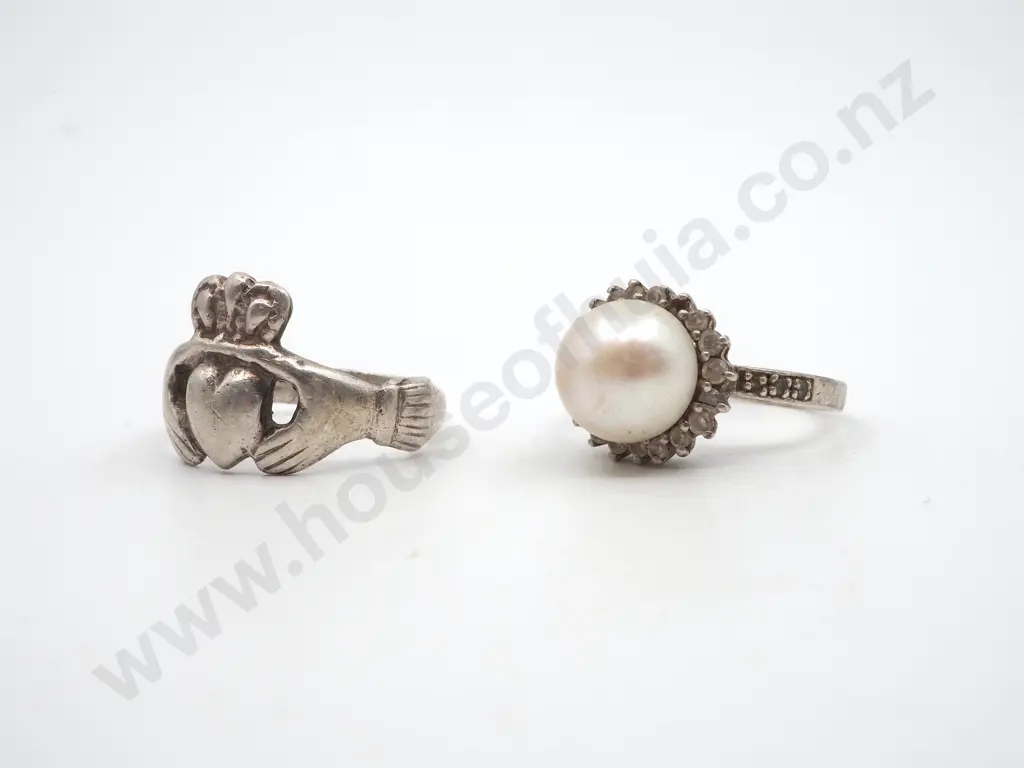 Pearl & Silver Dress Ring & a Irish Silver Claddagh Ring  Image 1++