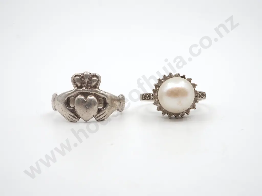 Pearl & Silver Dress Ring & a Irish Silver Claddagh Ring  Image 1++