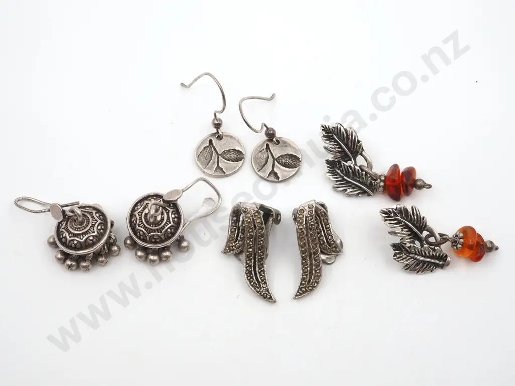 Four Pair of Sterling Silver Earrings.  Image 1++