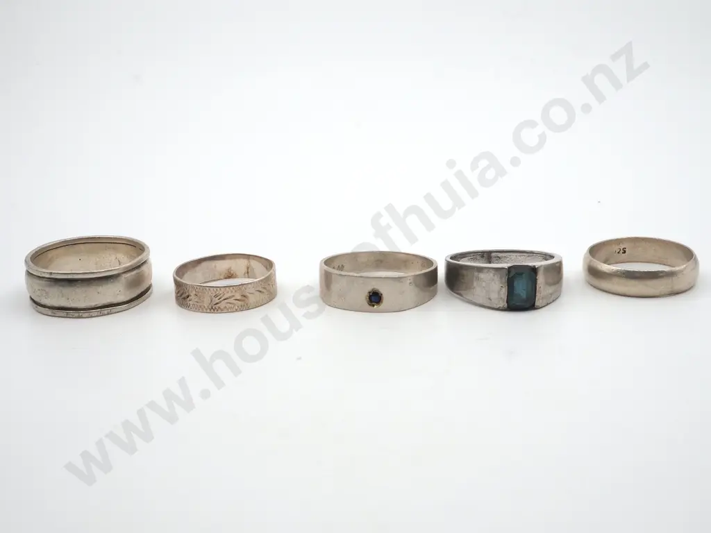 Five Sterling Silver Rings. Two Set with Stones  Image 1++