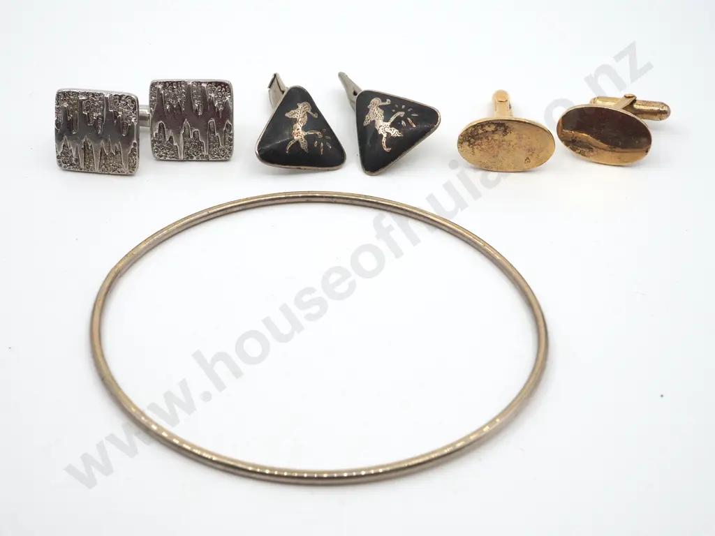 Sterling Silver Bangle  & Three Pairs of Sterling Silver Cufflinks  Image 1++