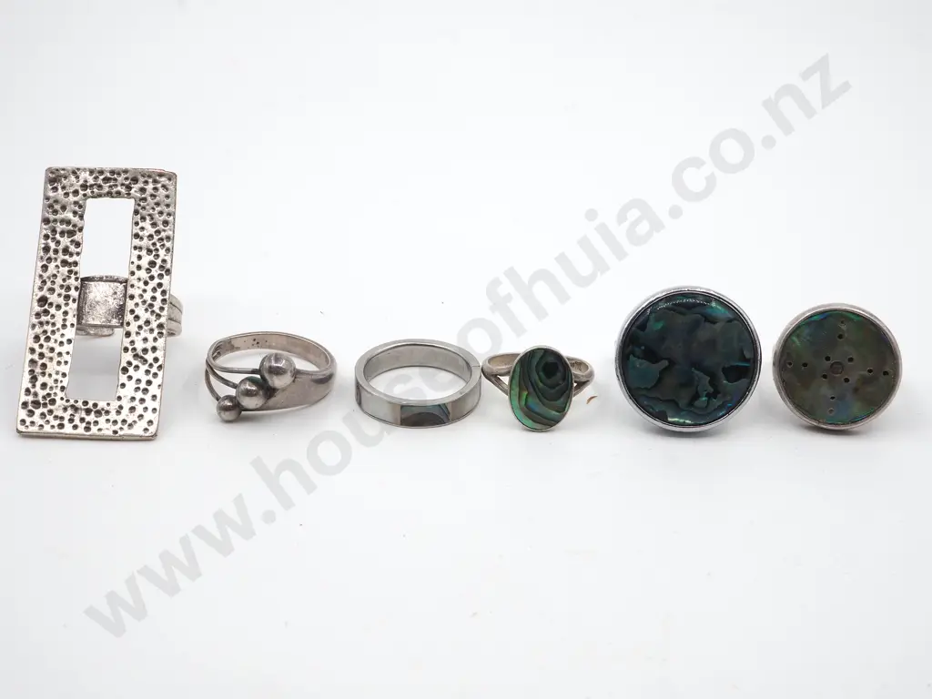 Six Rings - Three Sterling Silver, There with Paua Shell  Image 1++