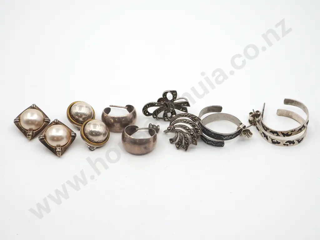 Five Pairs of Sterling Silver Earrings. Three Hoop Style  Image 1++