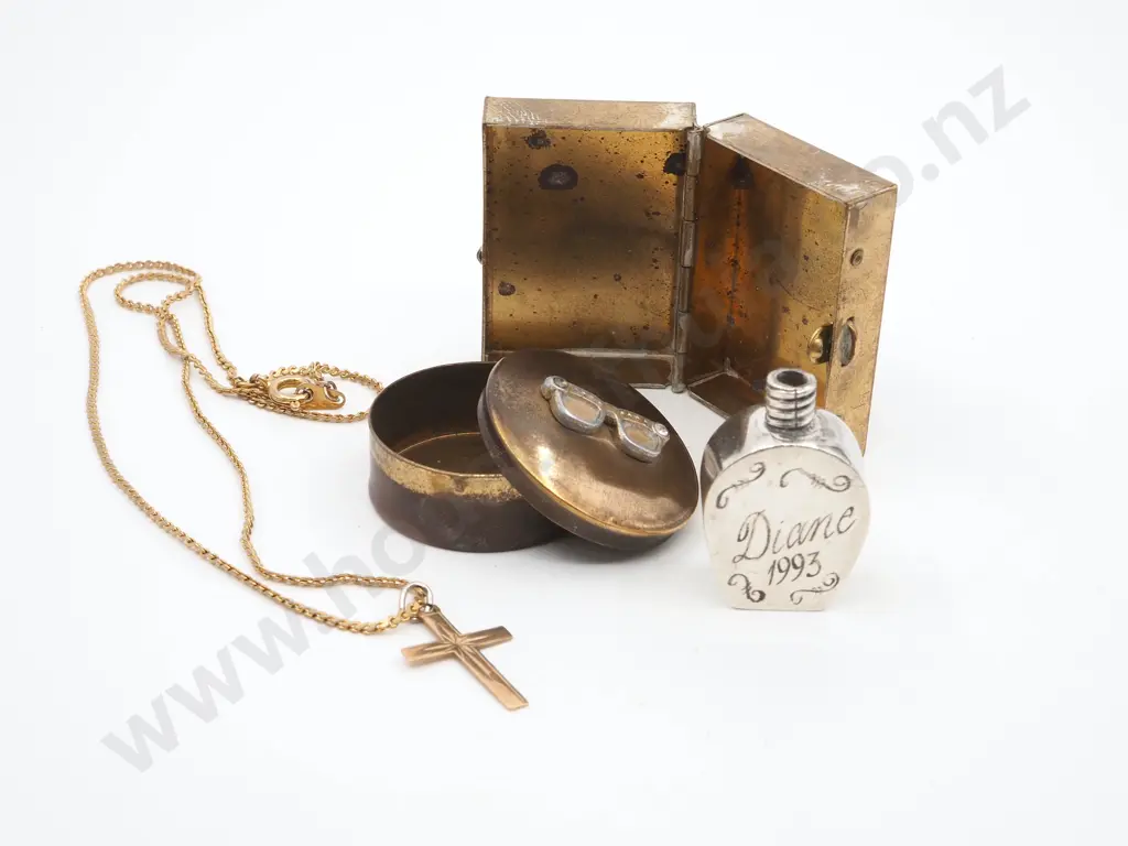Assorted Small Containers & Gold Plate Chain & Cross Image 1++