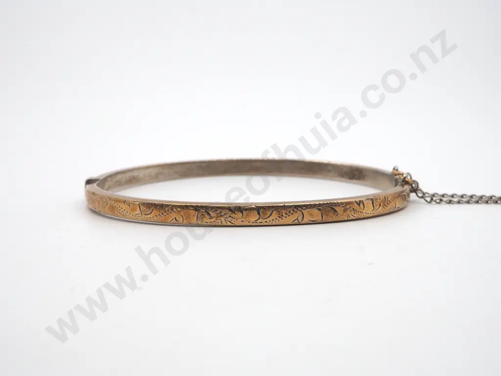 Sterling Silver Gilt Snap Bangle with Engraved Front  Image 1++