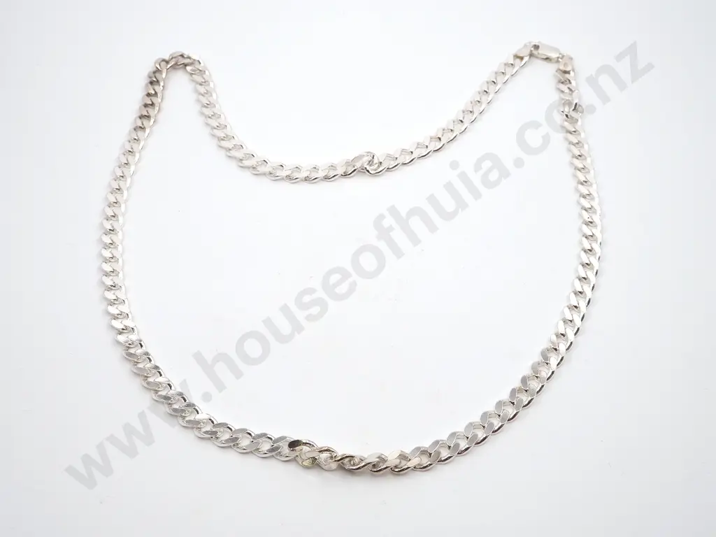 Sterling Silver Flat Curb Link Necklace.  Image 1++
