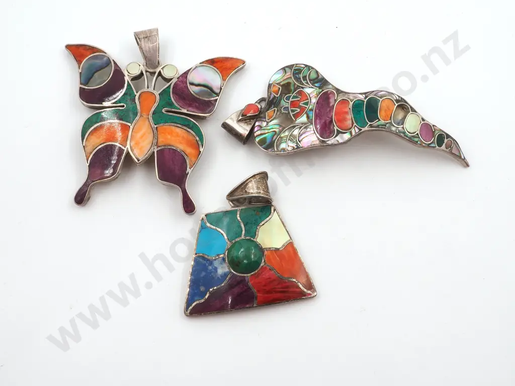 Three Sterling  Silver & Enamel Pendants Image 1++