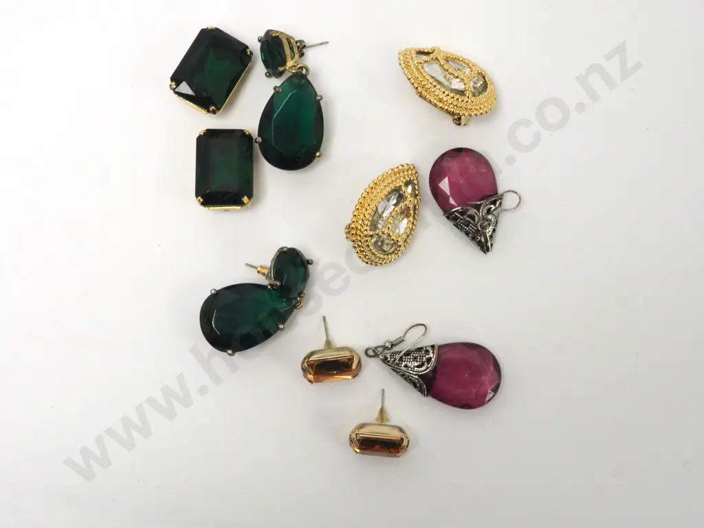 Five Pair of Large Coloured Stone Costume Earrings  Image 1++