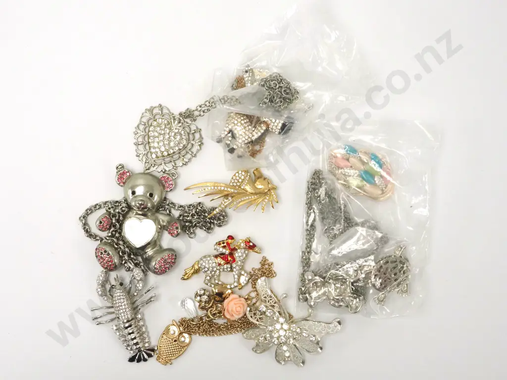 Large Bag of Costume Jewellery Containing Brooches and Necklaces. Image 1++