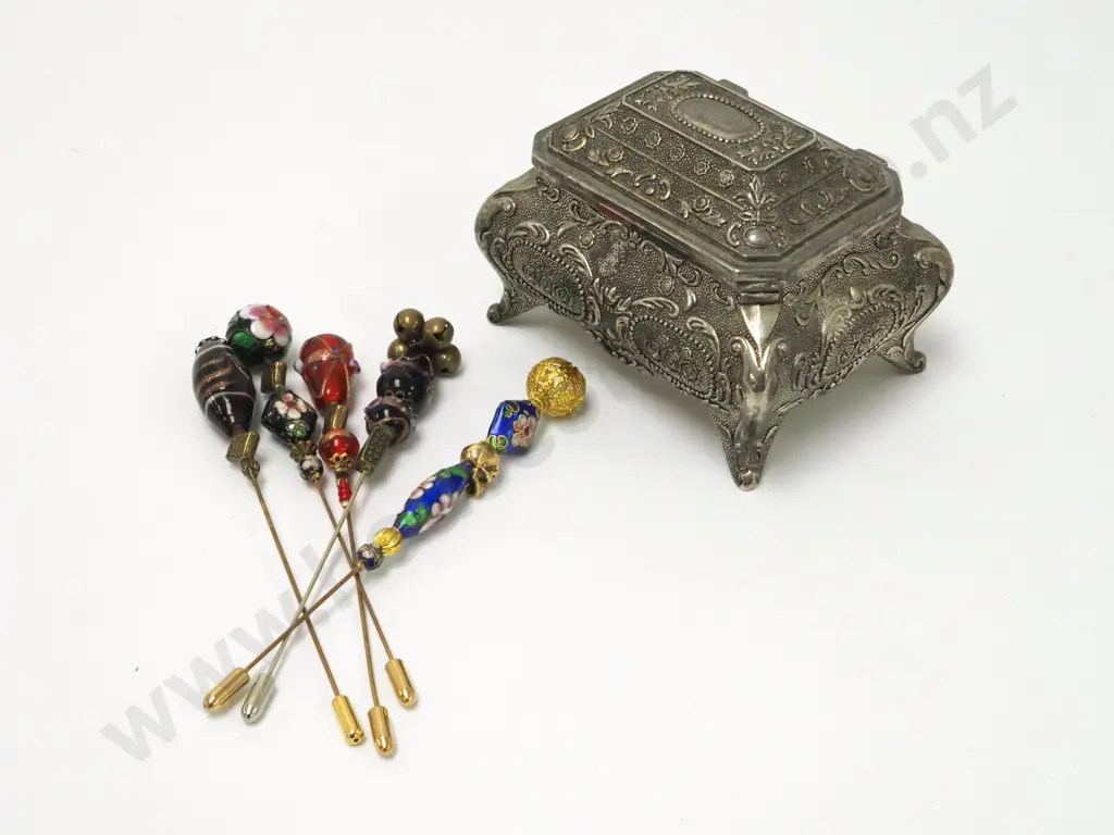 Bag Containing Trinket box and Hat Pins Image 1++
