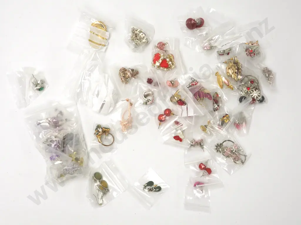 Bag of Costume Jewellery Containlng Mostly Earrings with a Variety of Coloured Stones. Image 1++