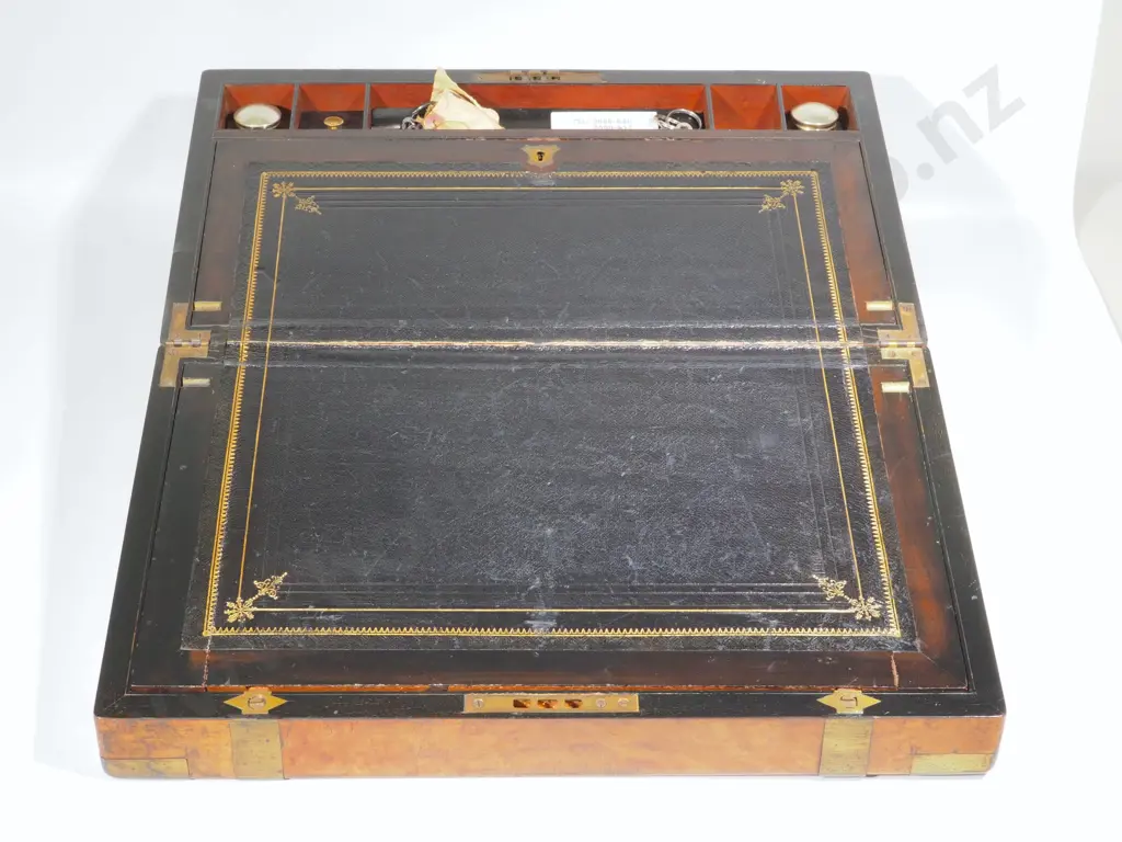 Impressive Brass Bound Victorian Walnut Writing Slope In Excellent Condition  - Interior Complete & w Secret Drawer Image 1++