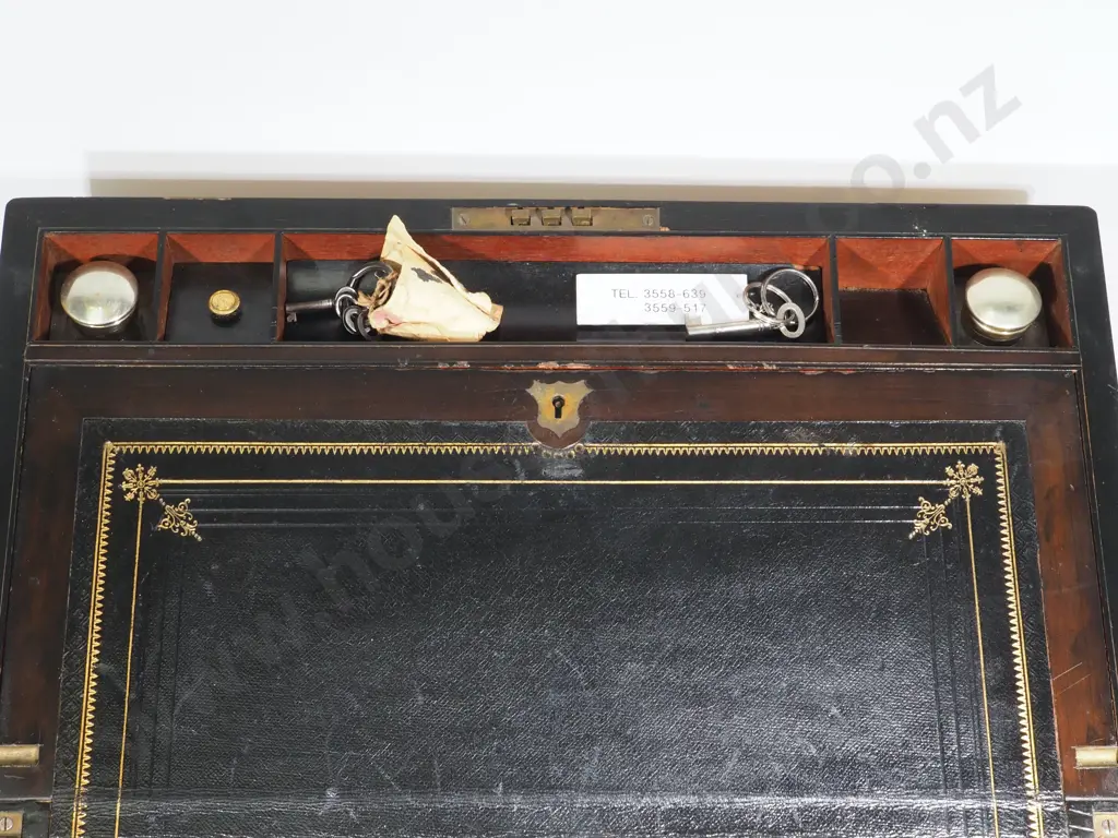 Impressive Brass Bound Victorian Walnut Writing Slope In Excellent Condition  - Interior Complete & w Secret Drawer Image 1++