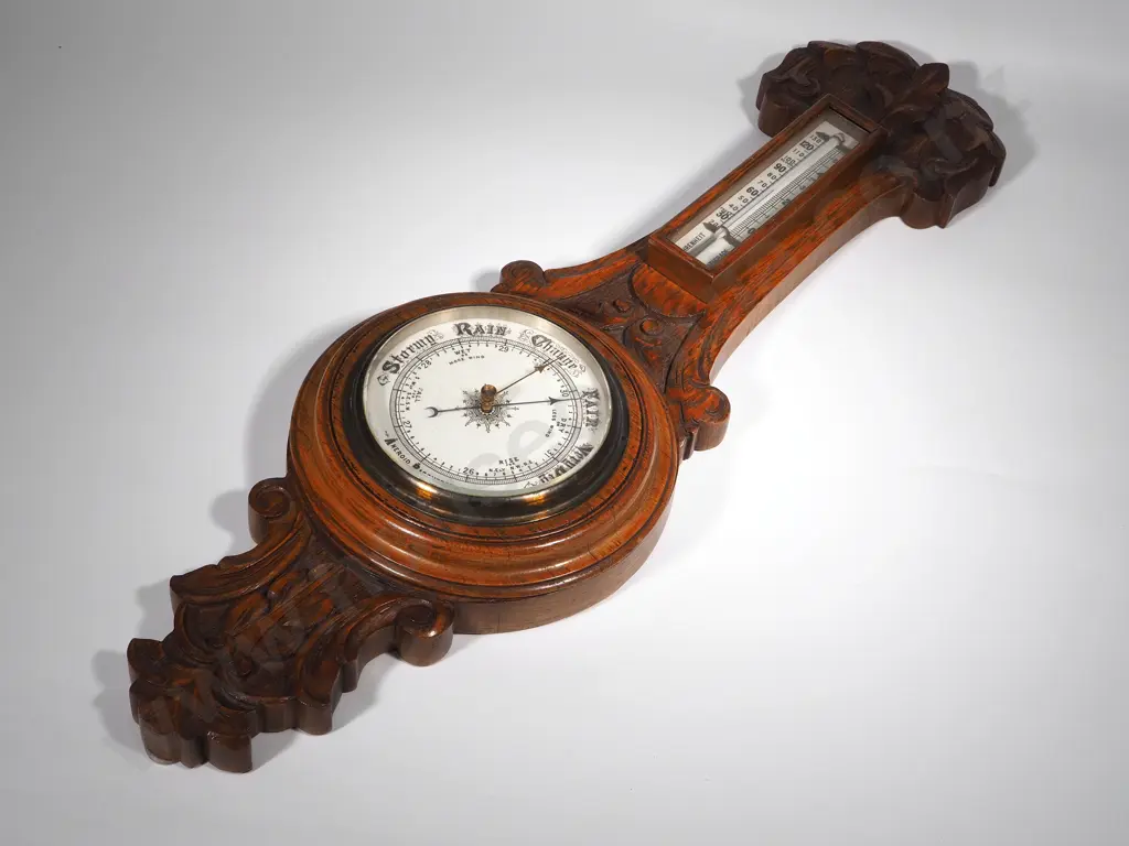 Antique Ornately Carved Oak Barometer Barometer Image 1++