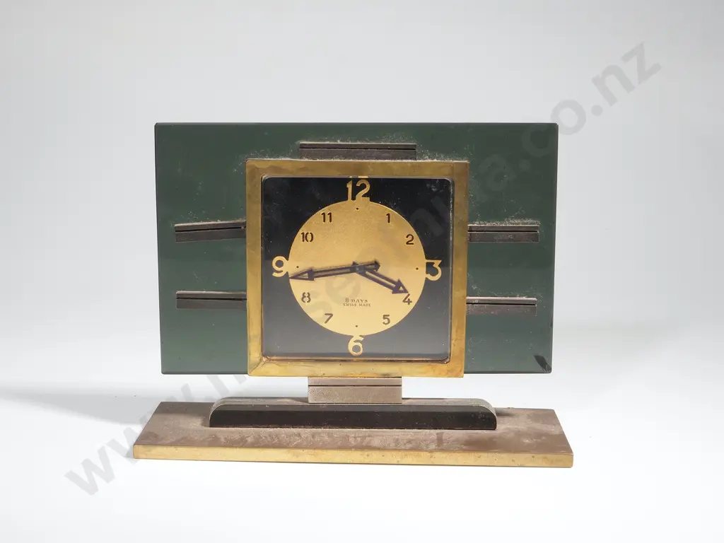 Mid Century Swiss Glass & Brass 8 Day Desk Clock Image 1++
