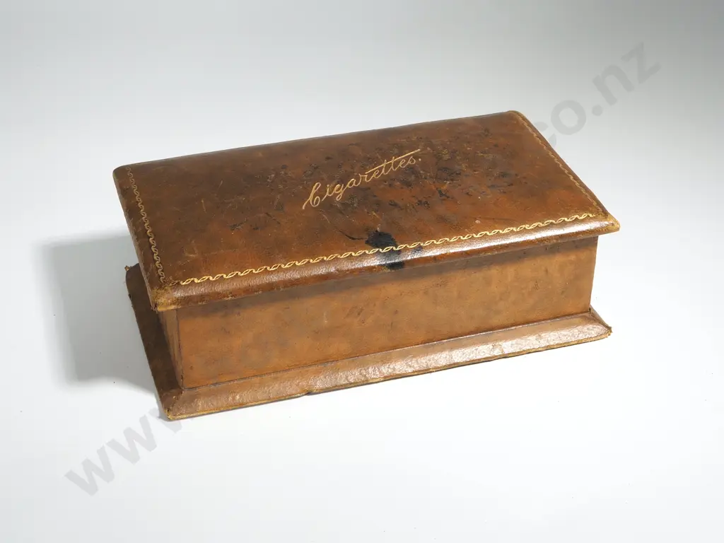 Leather Cigarette Box with Gilt Lettering  Image 1++