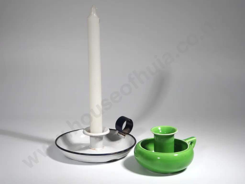 Green China" Wee Willy Winkie Candleholder & Another Enamel  Image 1++