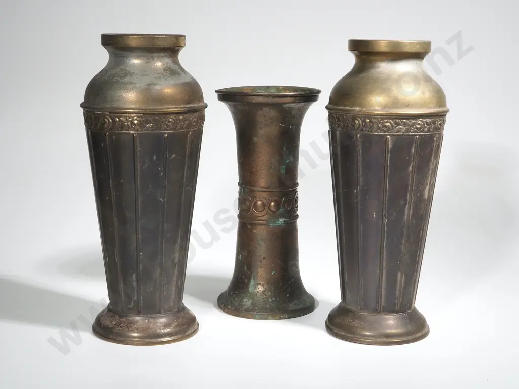 Pair of Brass Vases & A Single Brass Vase  Image 1++