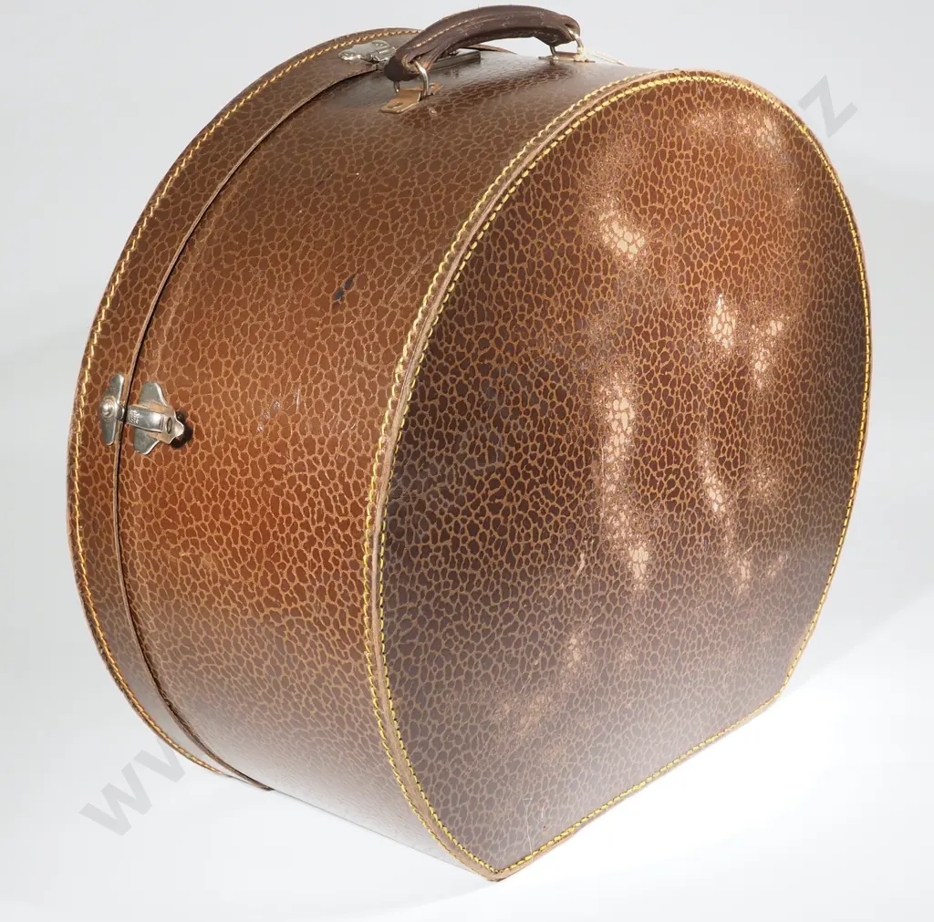 Hat Box Containing Two Vintage Childs Satchels, Rugby Boots & Crested Blazer Image 1++