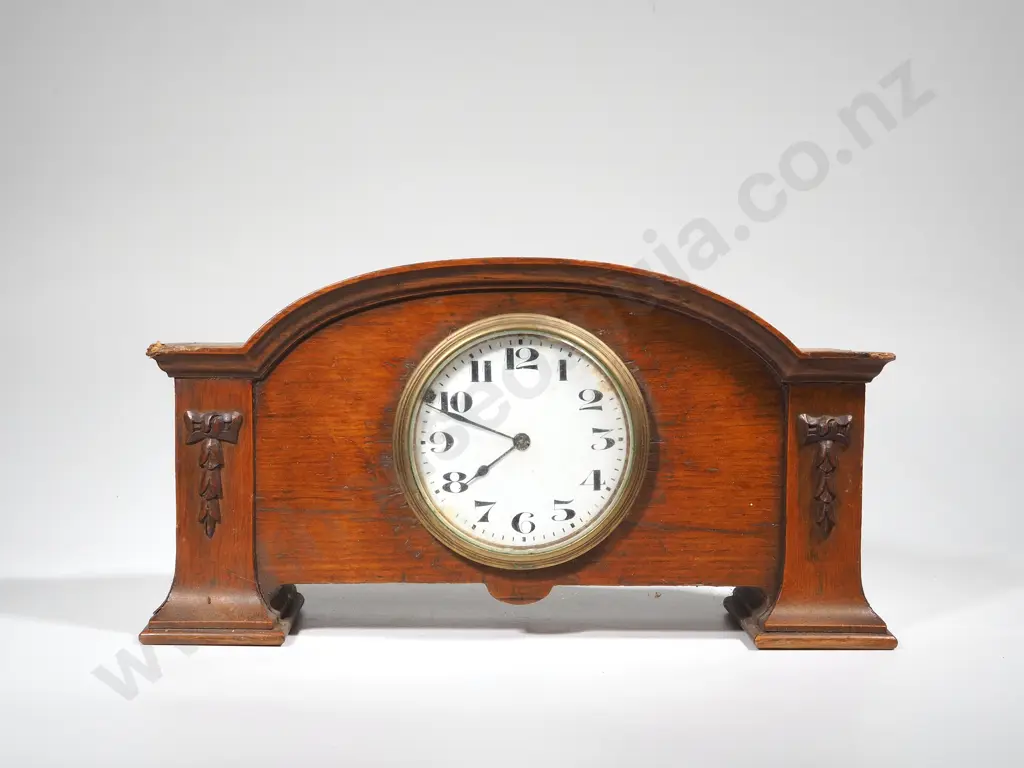 Antique Oak Mantel Clock Image 1++