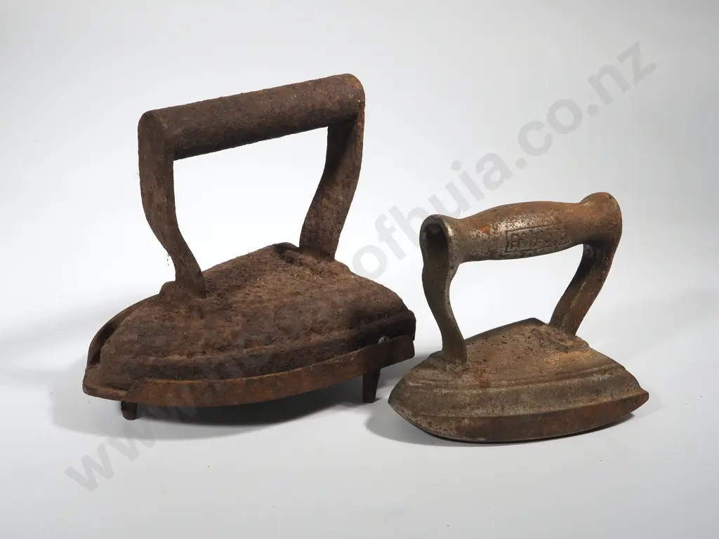 Cast Iron Trivet & Two Cast Iron Irons Image 1++