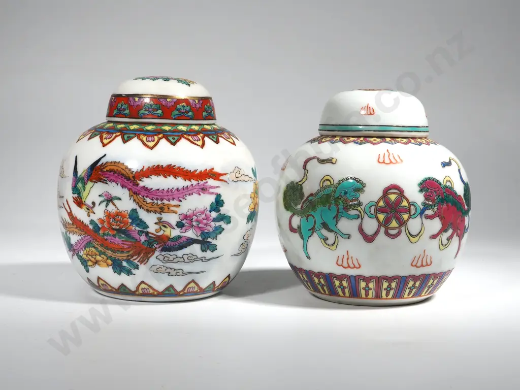 Two Lidded Ginger Jars Chinese Design Image 1++