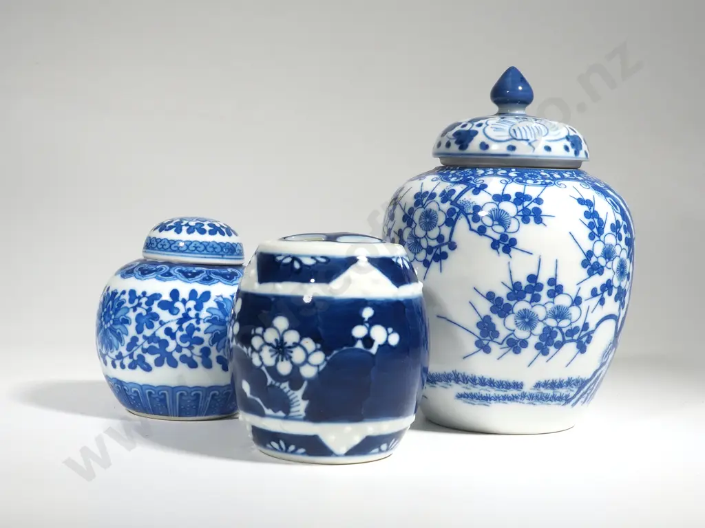 Three Blue & White Ginger Jars Image 1++