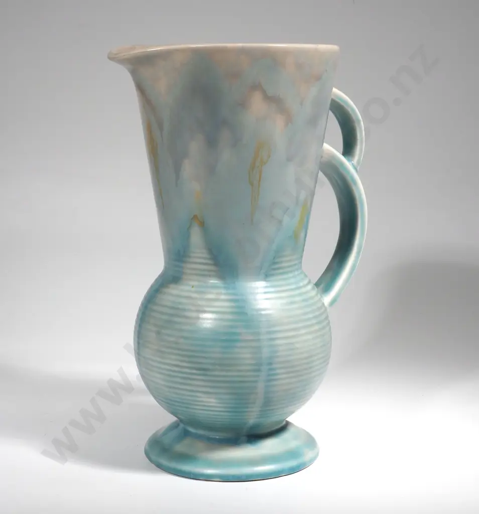 1930s Art Deco Beswick Aqua & Yellow Large Vase Image 1++