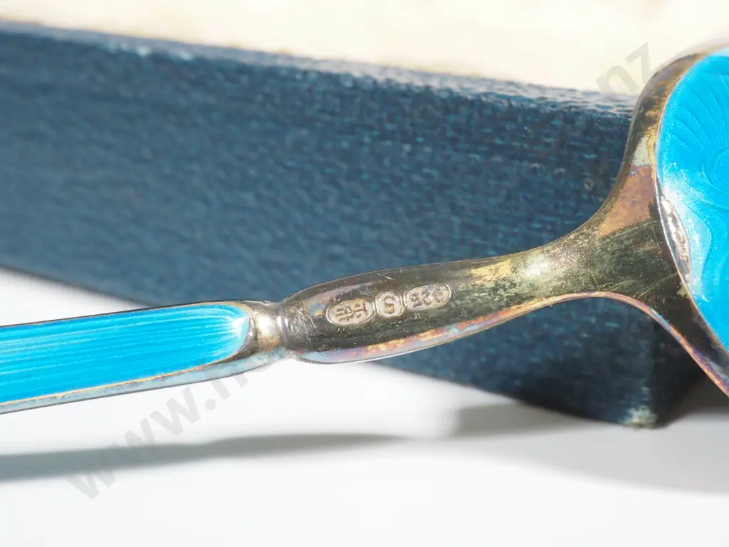 Box of Enamel & Silver Gilt Teaspoons. Marked 925. Some Enamel Damage  Image 1++