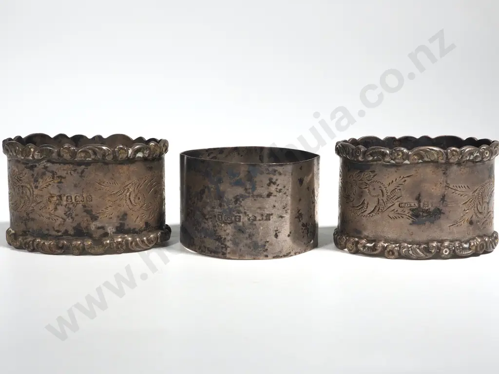 Three Sterling Silver Napkin Rings Image 1++