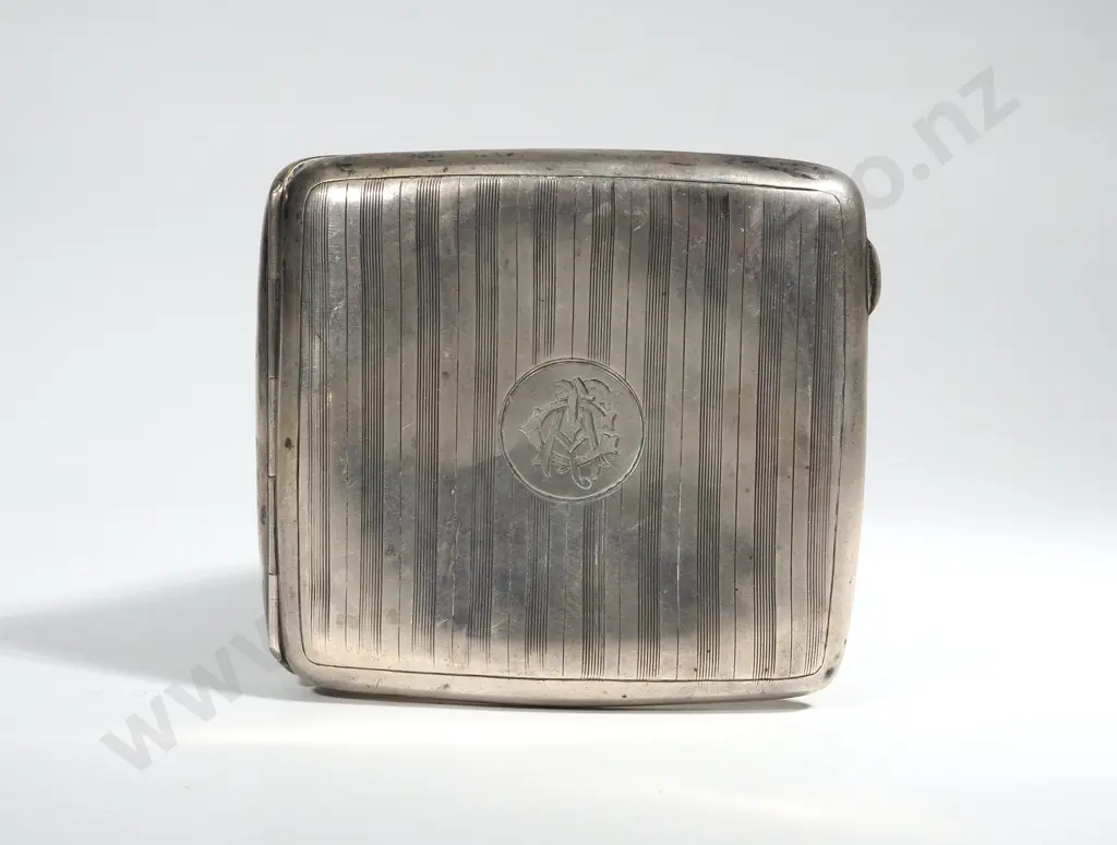 Sterling Silver Cigarette Case with Vertical Engine Turned Decoration  Image 1++