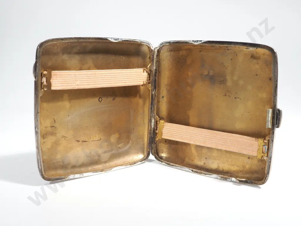 Sterling Silver Cigarette Case with Vertical Engine Turned Decoration  Image 1++