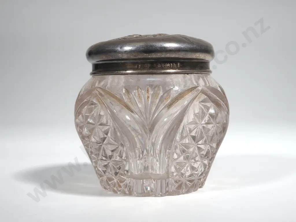 Sterling Silver & Glass Dressing Table Jar in the Cupid Pattern Image 1++