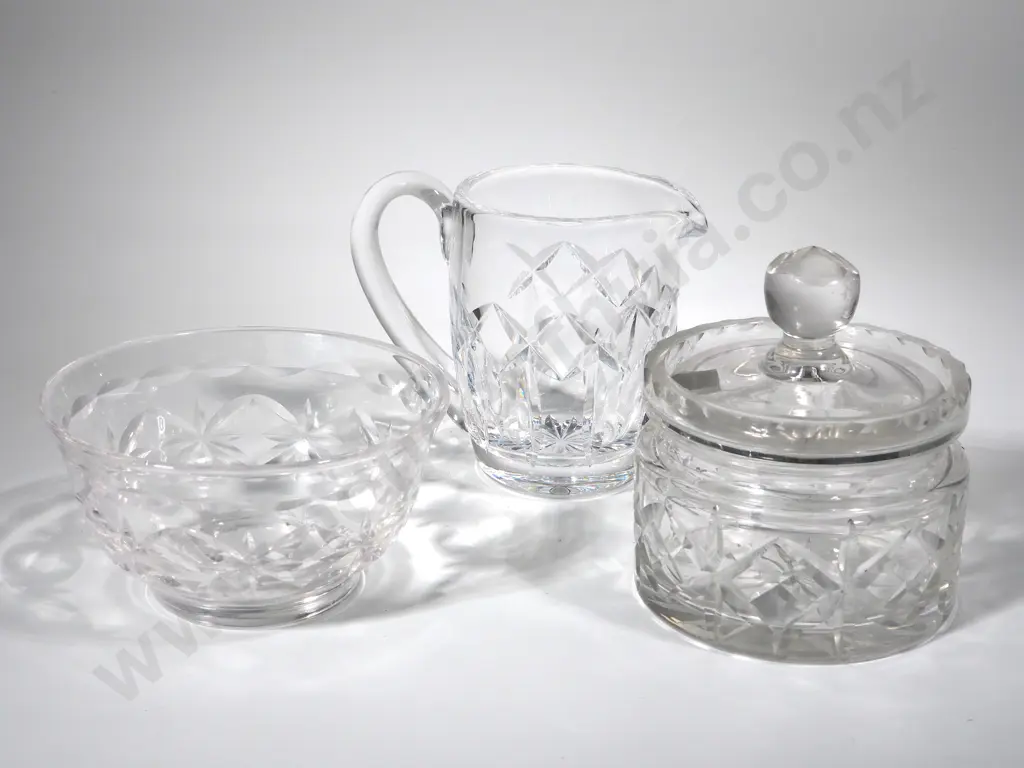 Crystal Lidded Jam Dish & Creamer & Sugar Bowl Image 1++