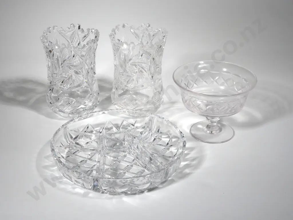 Two Crystal Vases - Crystal Segmented Dish & Bon Bon Dish Image 1++
