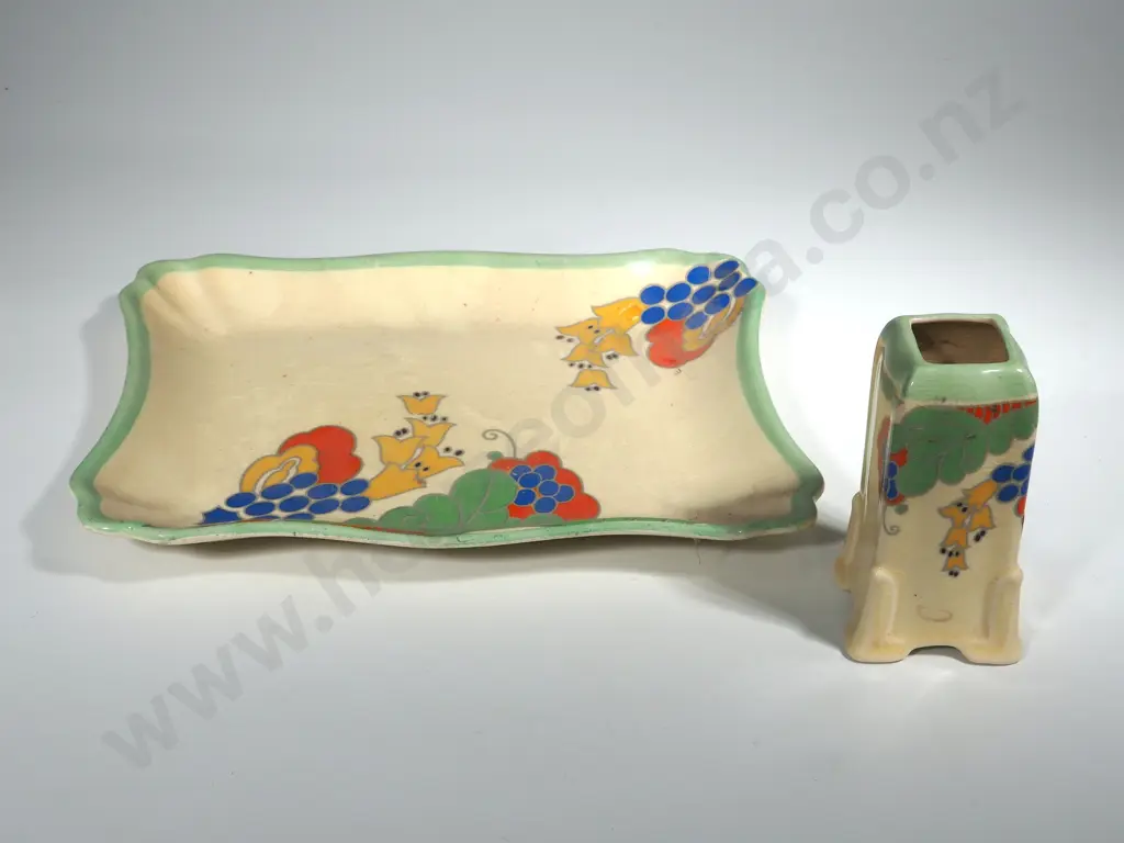 Two Royal Doulton Caprice Pieces - Oblong Dish & Small Vase Image 1++