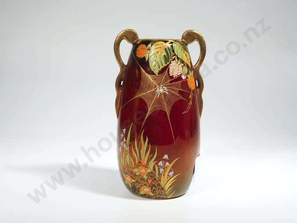 Carlton Ware Rouge Royale Vase Lustre Glaze w Gilt - Spider Web Pattern Image 1++